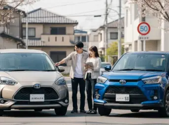 トヨタ シエンタ（ミニバン）とトヨタ ライズ（SUV）が並んで比較されている様子を示す画像