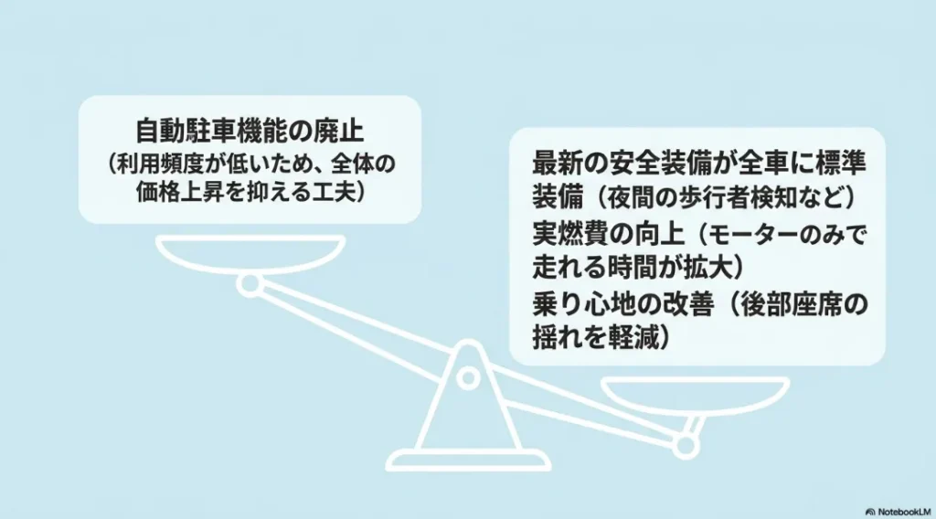新型シエンタの自動駐車機能の廃止や最新安全装備の標準化、実燃費の向上など機能面の変更