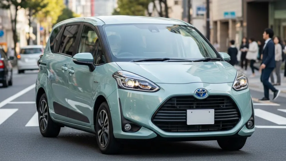 最新型のトヨタ・シエンタが日本の市街地を快適に走行している様子
