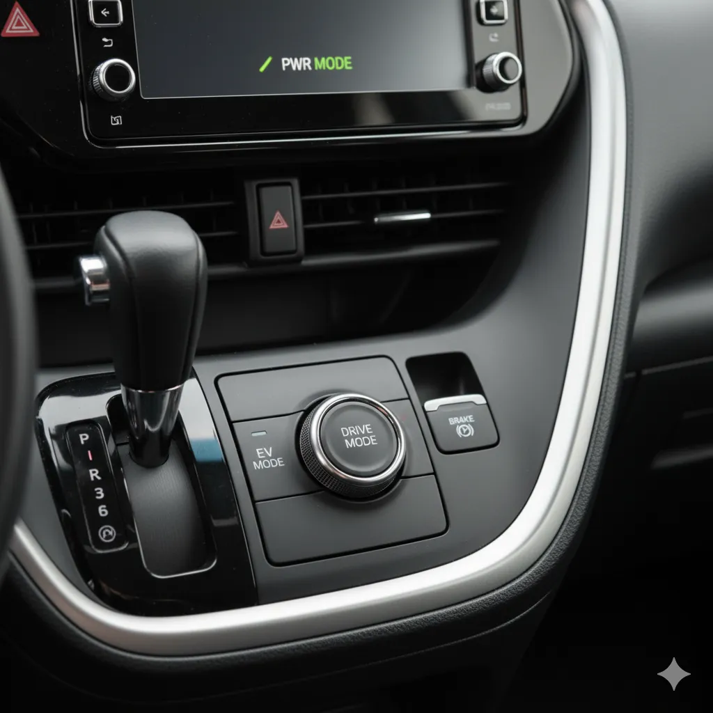 シエンタのセンターコンソールにあるドライブモード選択スイッチ周辺のクローズアップ(文字なし)