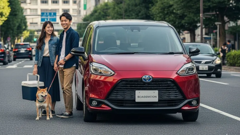 新型シエンタのツートンカラー「ダークグレー × スカーレットメタリック」の車両