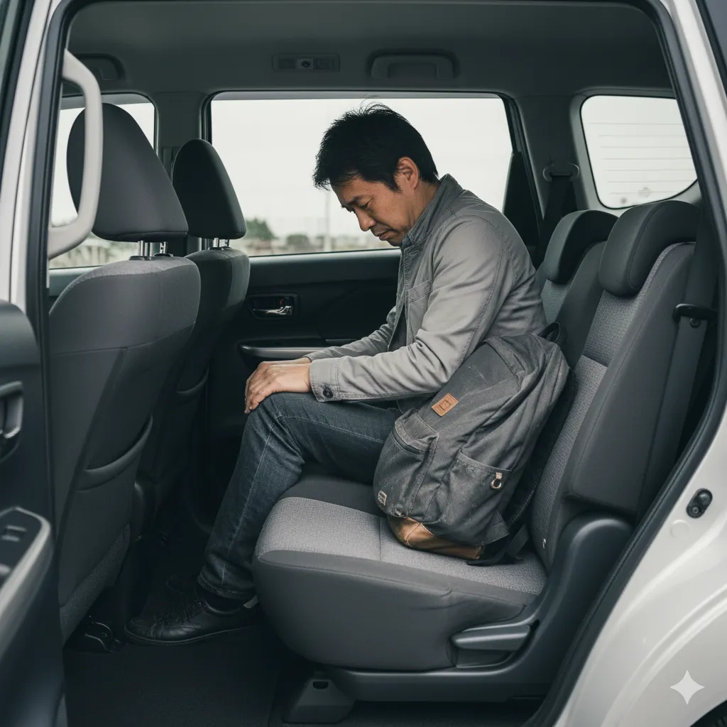 新型シエンタの7人乗り3列目シートに座る大人の窮屈な様子