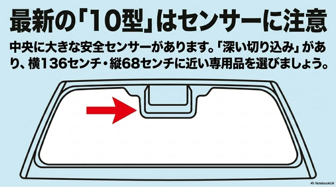 10系シエンタのフロントガラスにある大きな安全センサーと、深い切り込みが必要な理由の解説図