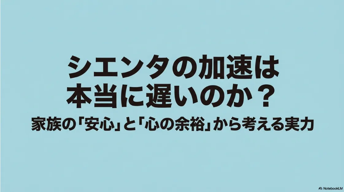 シエンタの加速性能の真実に迫るタイトルスライド