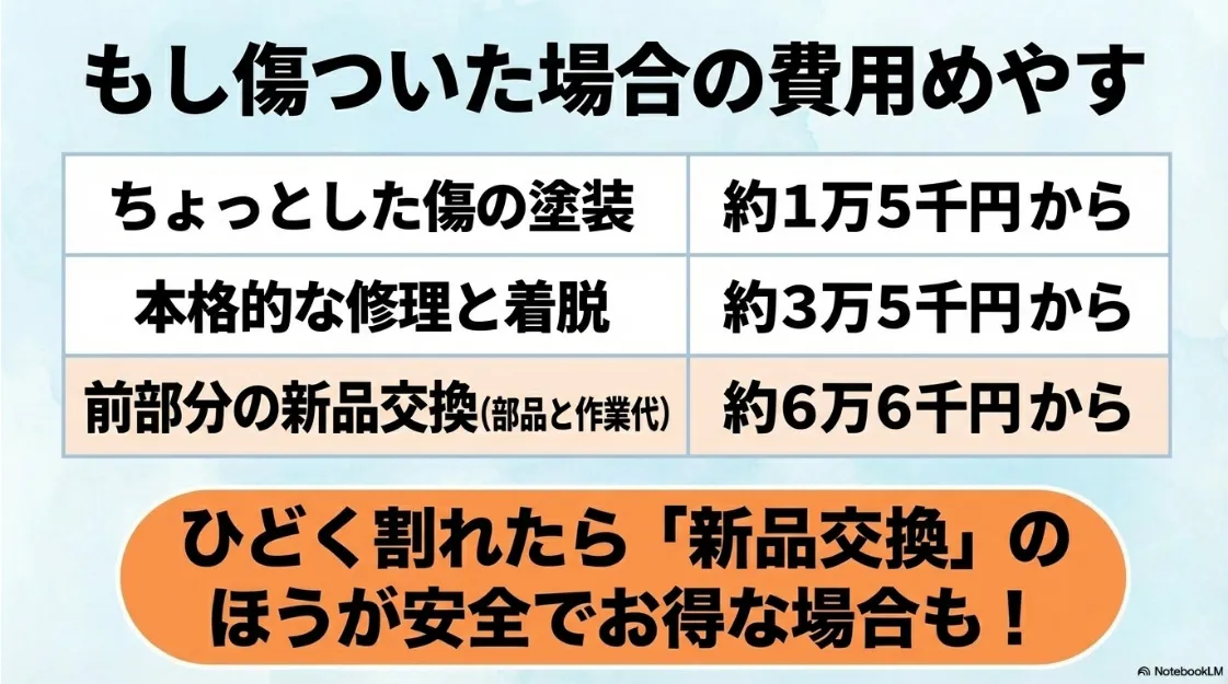 エアロパーツの塗装・修理・新品交換にかかる費用の目安一覧表