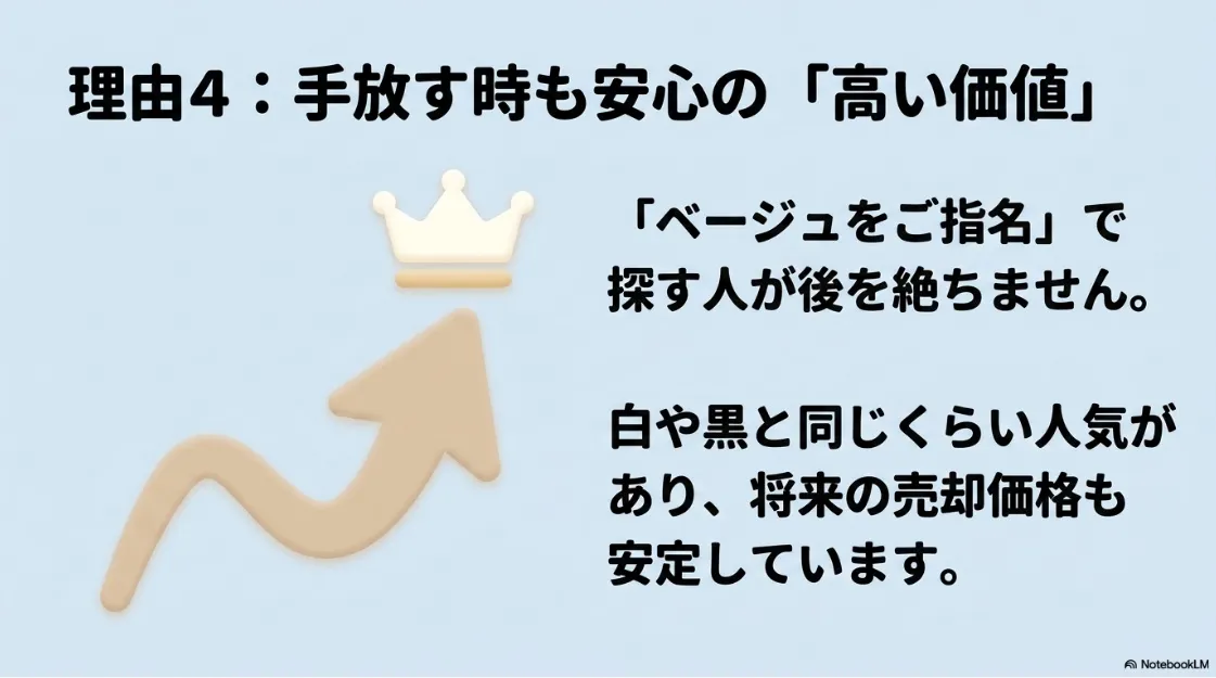 理由4：中古市場でも指名買いされる高いリセール価値。将来の売却も安心