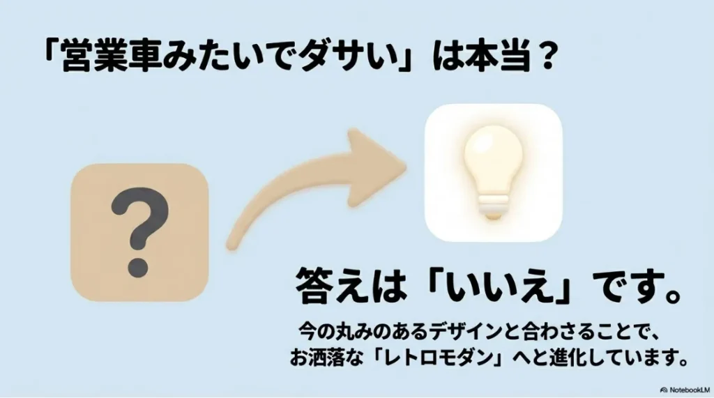 営業車みたいでダサい？答えはノー。丸みのあるデザインと合うレトロモダンな魅力