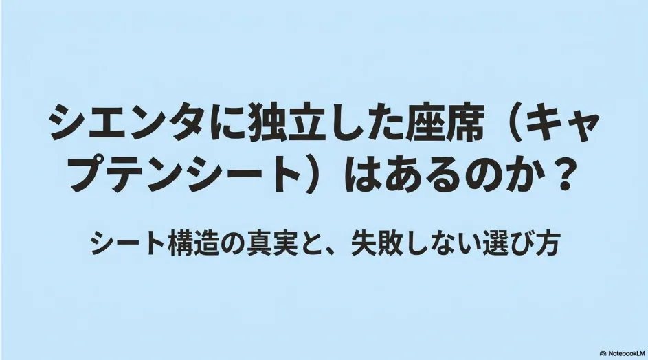 シエンタにキャプテンシートがあるか、シート構造と選び方を解説するスライド