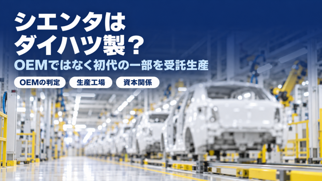 白い車体が並ぶ自動車工場の組立ラインとシエンタはダイハツ製かのバナー