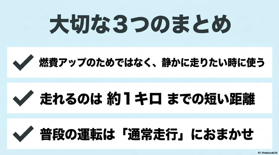 シエンタのEVモードは静かに走りたい短距離で使用し、普段は通常走行に任せるという3つのまとめ