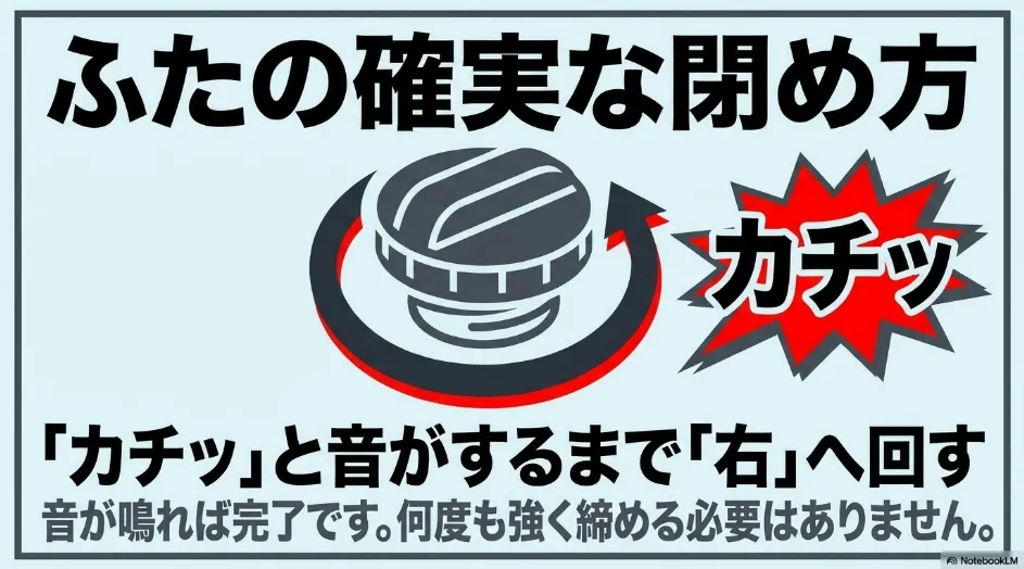 シエンタのフューエルキャップをカチッと音がするまで右へ回して閉める方法