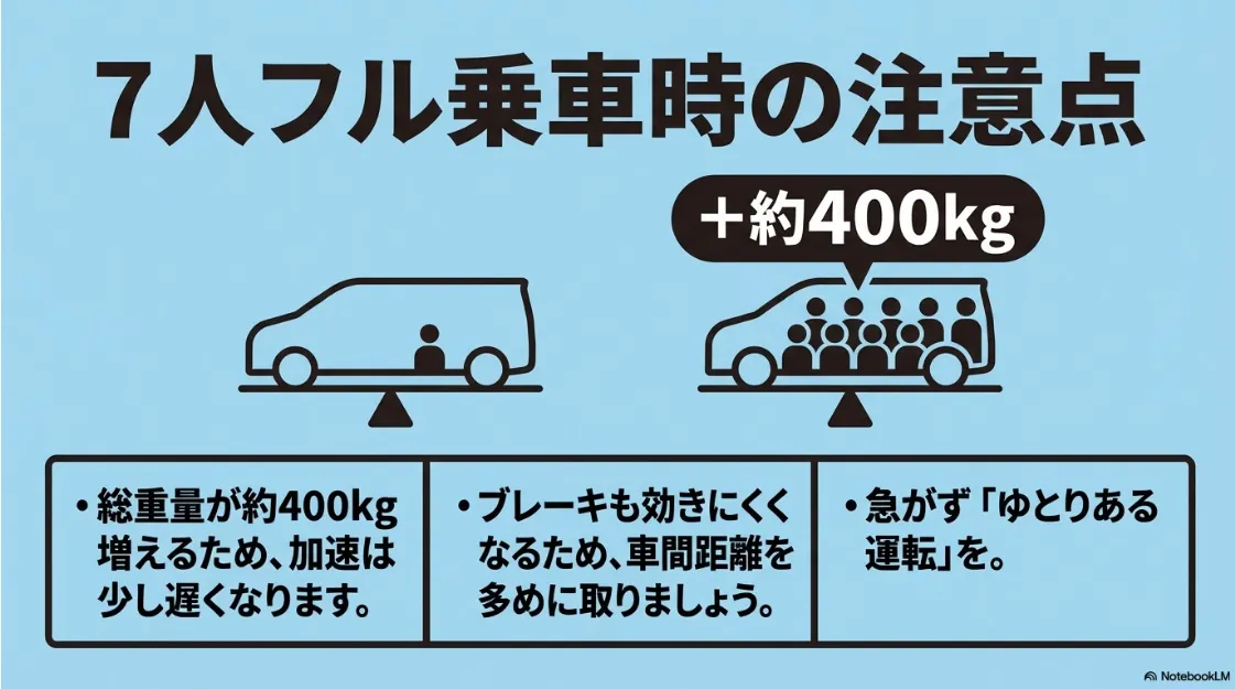 7人フル乗車時の重量増加による加速・ブレーキへの影響と注意点