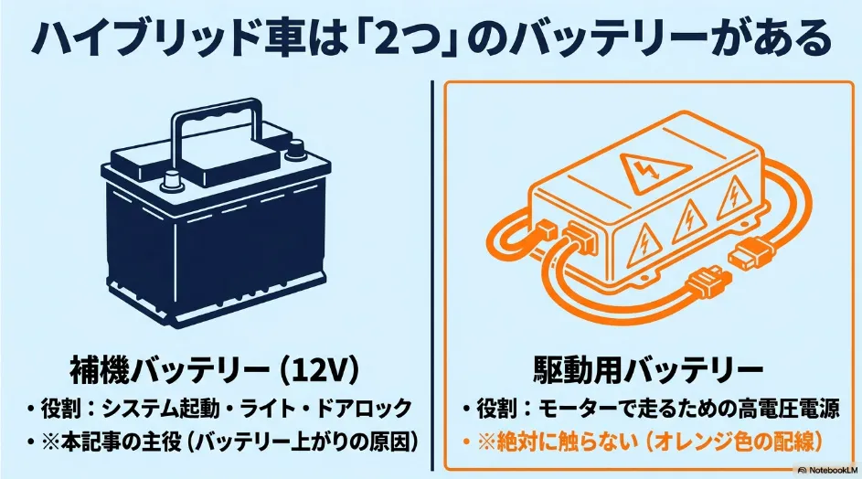 シエンタハイブリッドの12V補機バッテリーと高電圧の駆動用バッテリーの違い