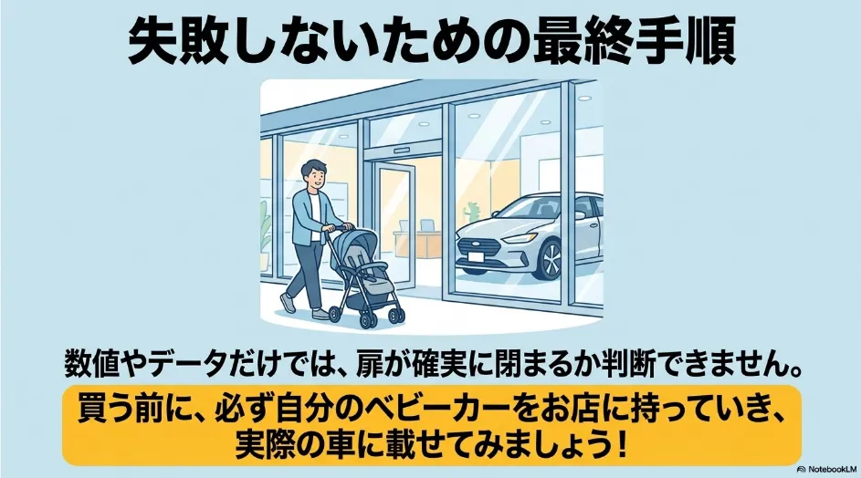 シエンタを購入する前に普段使うベビーカーを販売店へ持ち込み実車で試し積みすることを勧める図