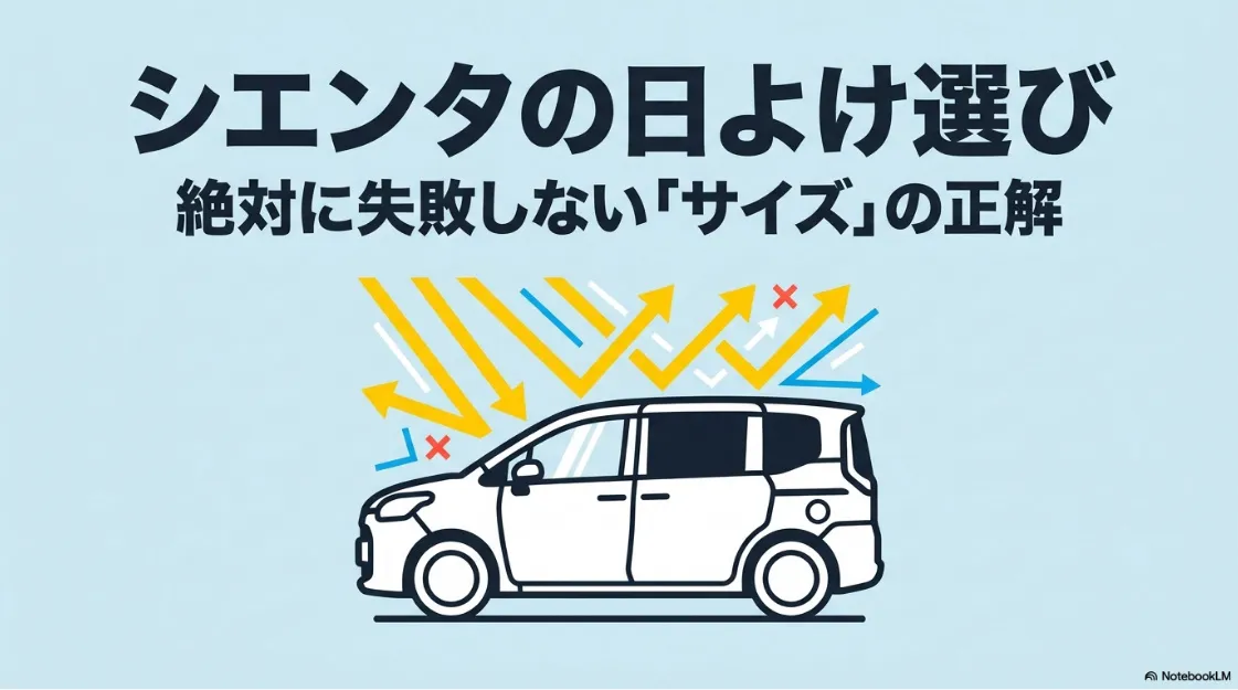 シエンタの日よけ選び、失敗しないサイズの正解を解説するタイトルスライド
