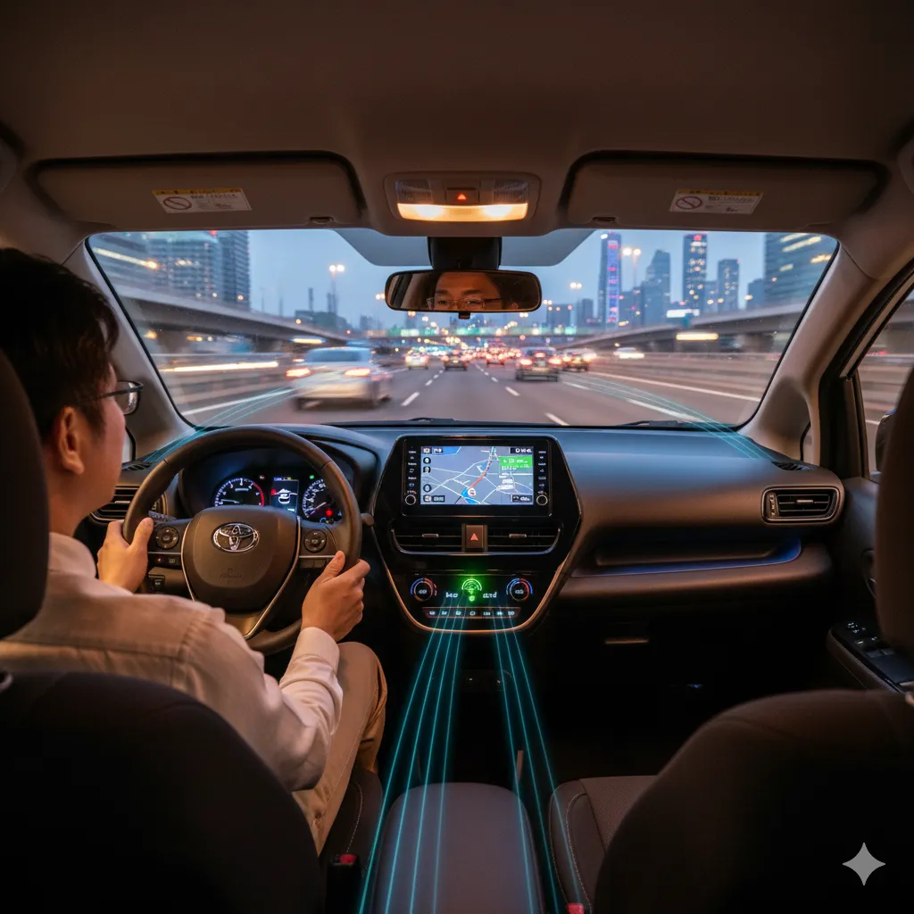 正しい運転姿勢でシエンタを運転する日本人男性。シートスライドでペダルに合わせ、リクライニングで背中と腰を密着させ、肘に余裕のある状態でハンドルを握っている。