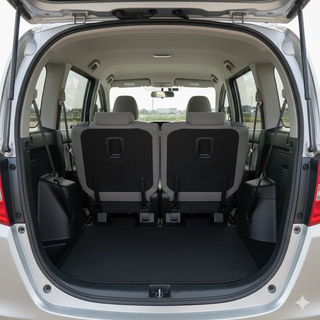 旧型シエンタ（170系）の内部で、5:5分割式の3列目シートが床下に収納されていく様子。