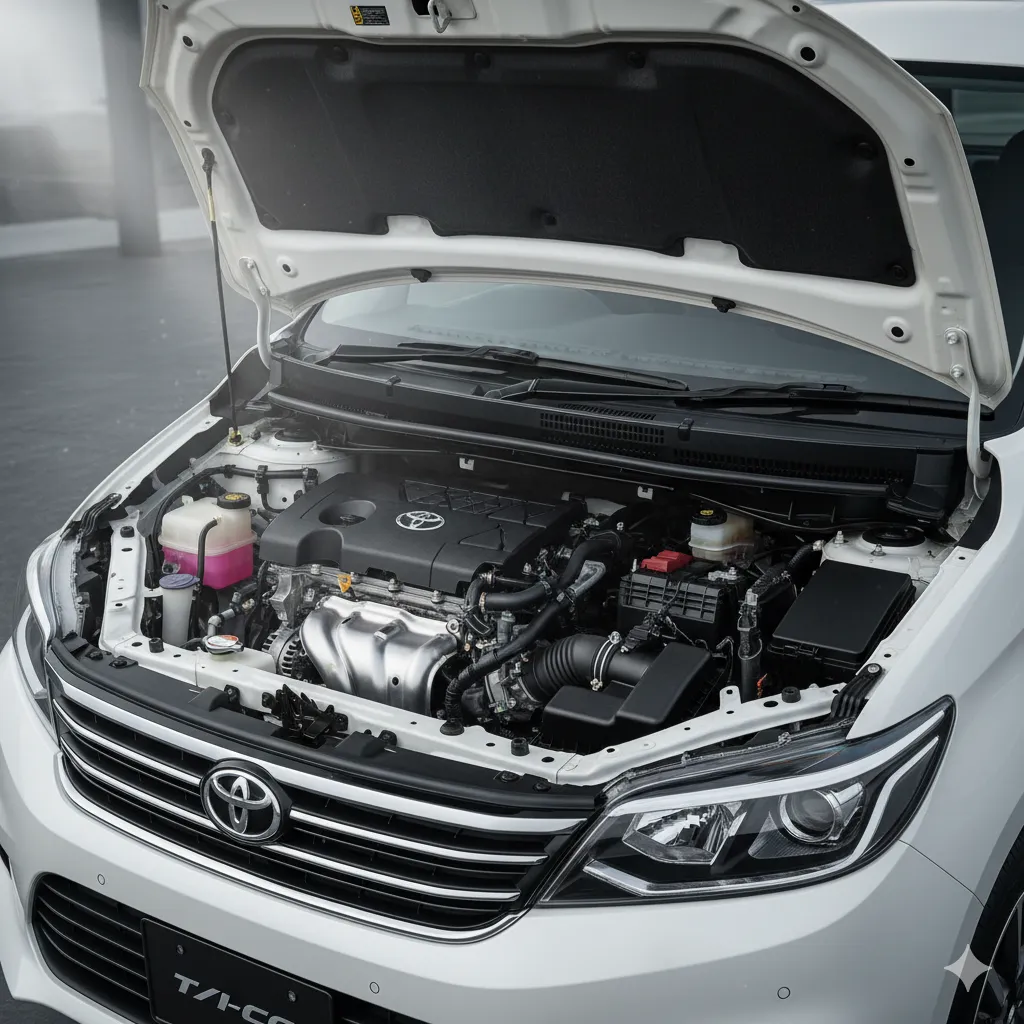 ボンネットが開けられたコンパクトカーの、クリーンで現代的な1.5リッター3気筒エンジンルームのクローズアップ。