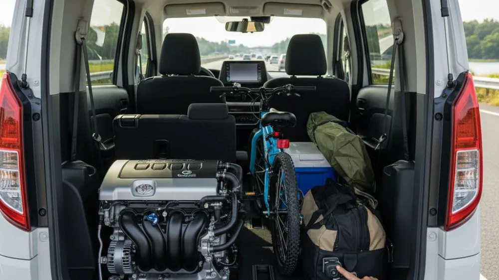 夏の暑い日、チャイルドシートに座るアジア人の子供が、車内で少し汗をかいて不快そうにしている様子。