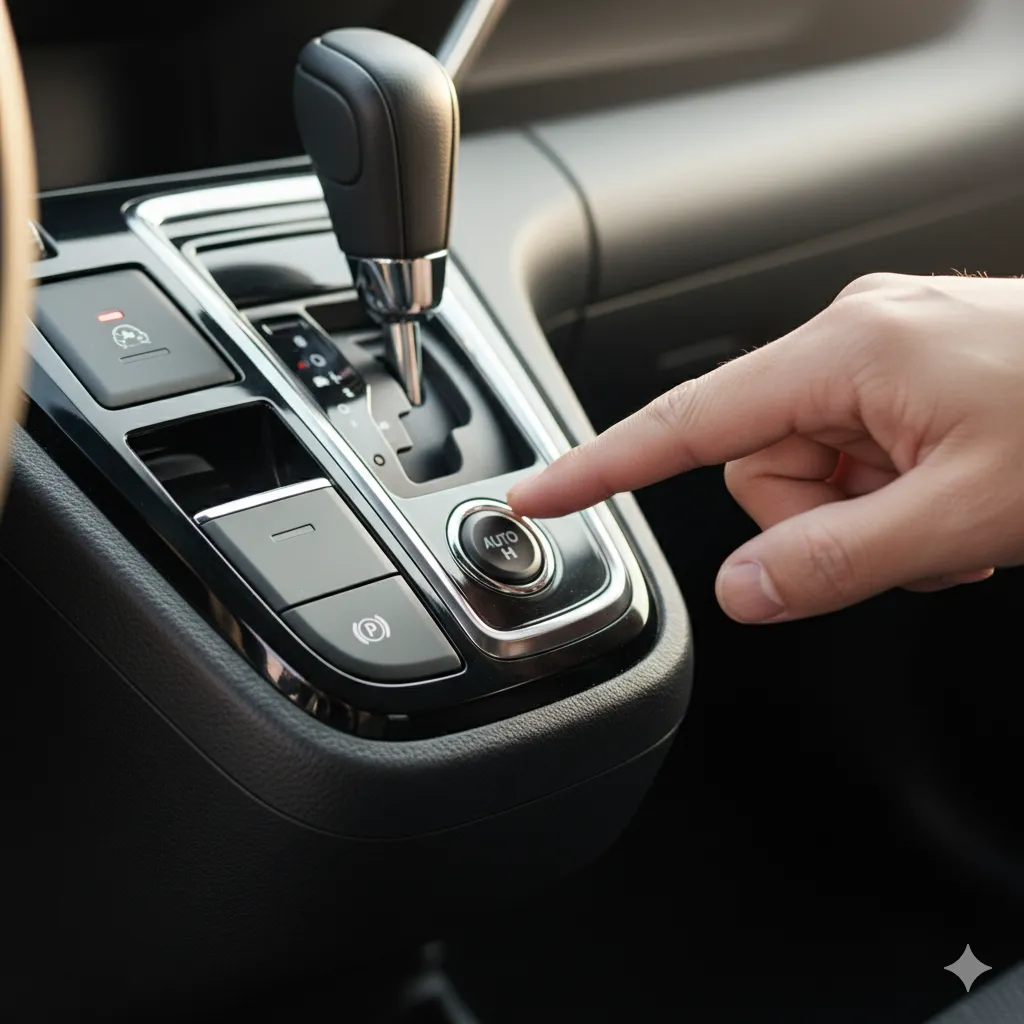 シエンタに新しく搭載された電動パーキングブレーキ(EPB)スイッチのクローズアップ。