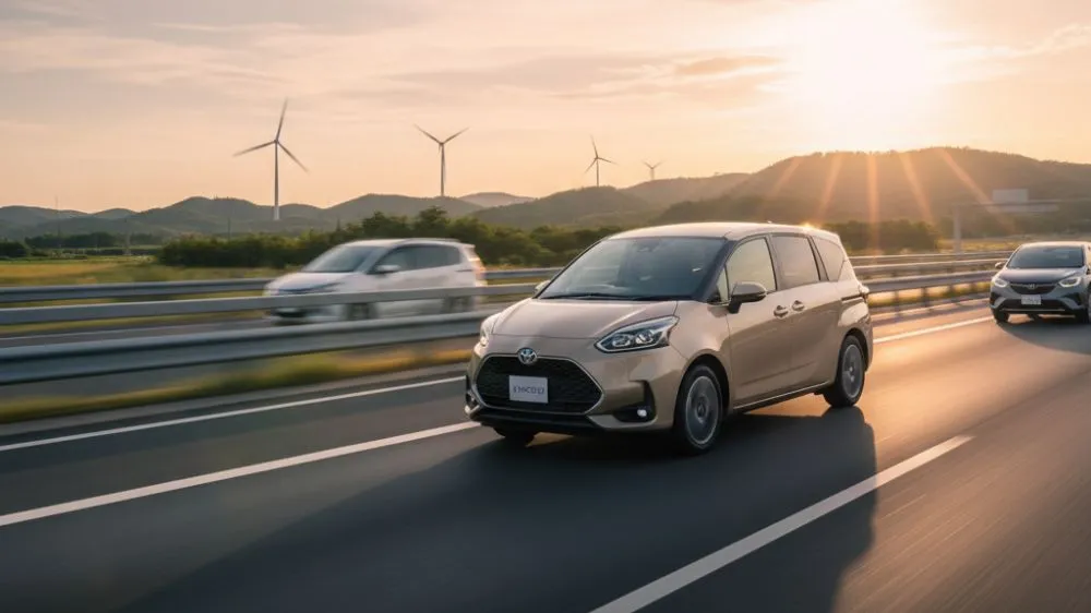 新型シエンタが晴れた日の高速道路を快適に走行している様子