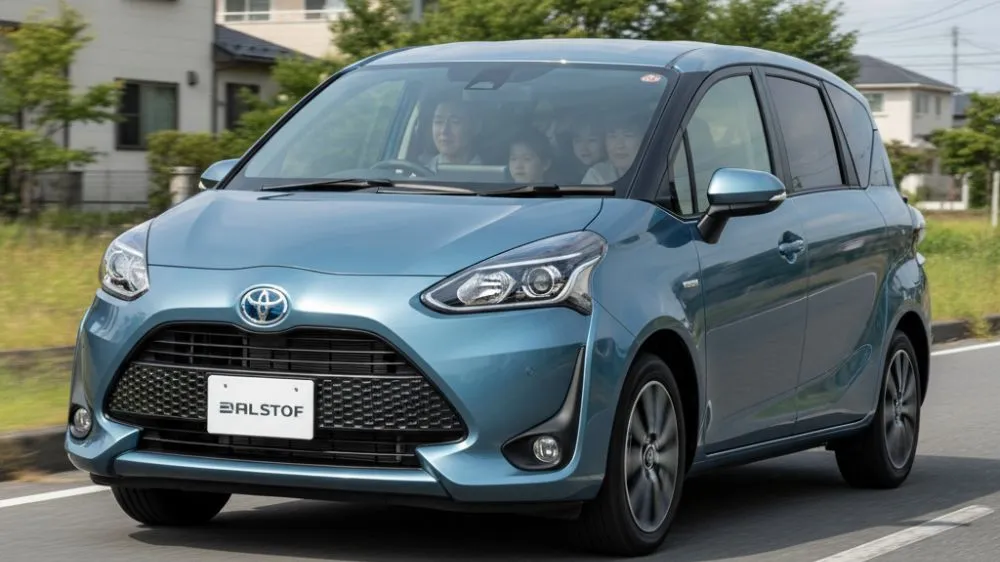 家族が乗車し、街中を走行するトヨタ・シエンタの姿。運転手は乗り心地に不安そうな表情をしている