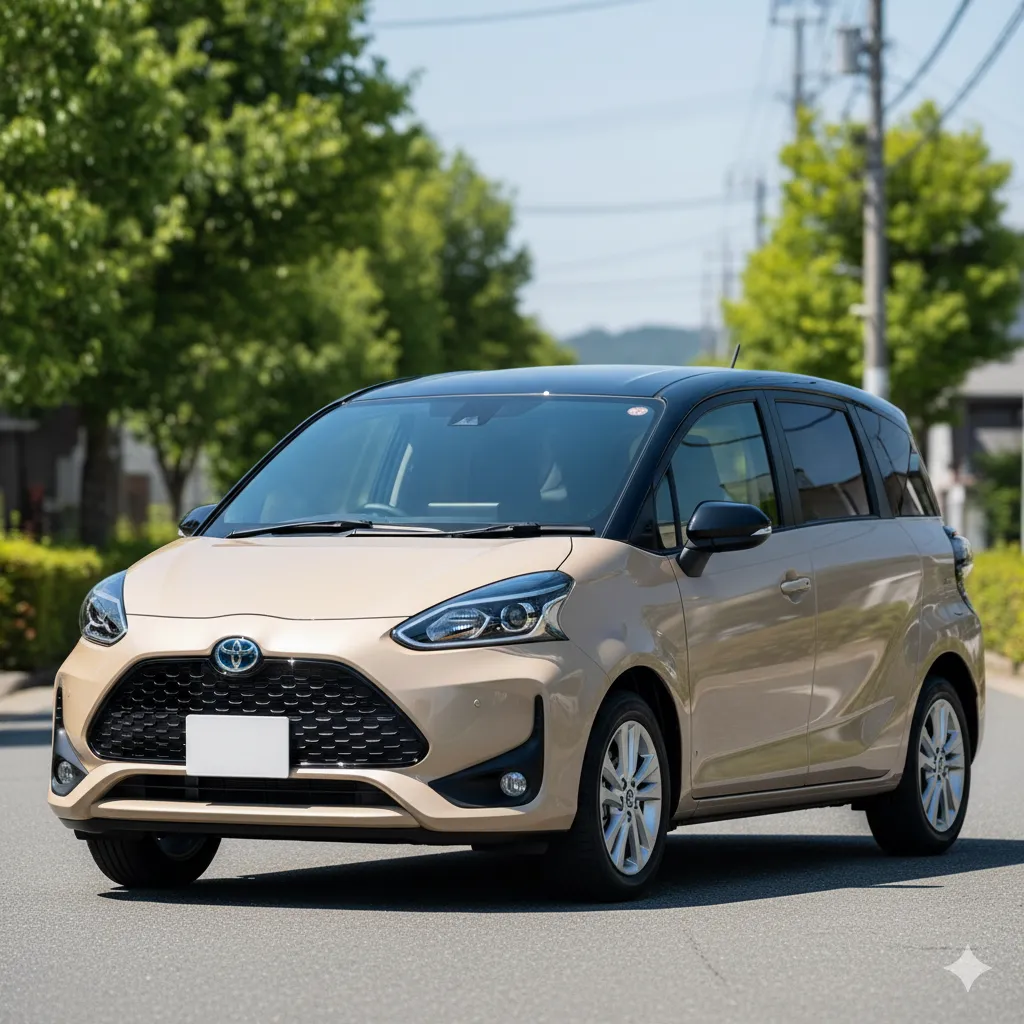 納期が遅れるオプションの一例として挙げられている、ルーフとボディの色が異なるツートンカラーのシエンタ。