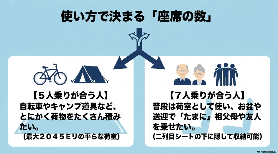 シエンタの5人乗りと7人乗りを荷物量や乗車人数で選ぶ方法