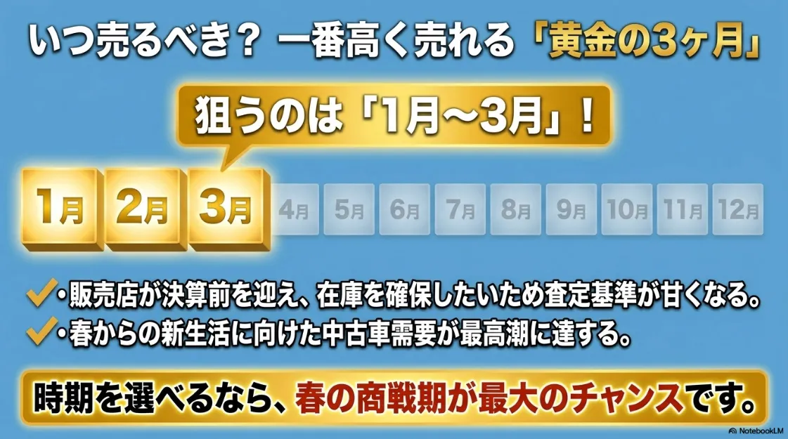 シエンタが一番高く売れる黄金の3ヶ月（1月〜3月）。決算期の在庫確保と春の新生活需要が重なる時期