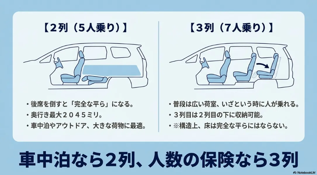 シエンタの2列シートと3列シートの荷室の違い