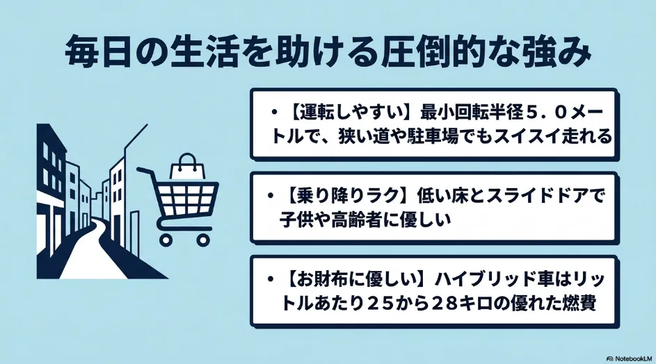 シエンタの小回り性能と低床スライドドアとハイブリッド燃費のメリット