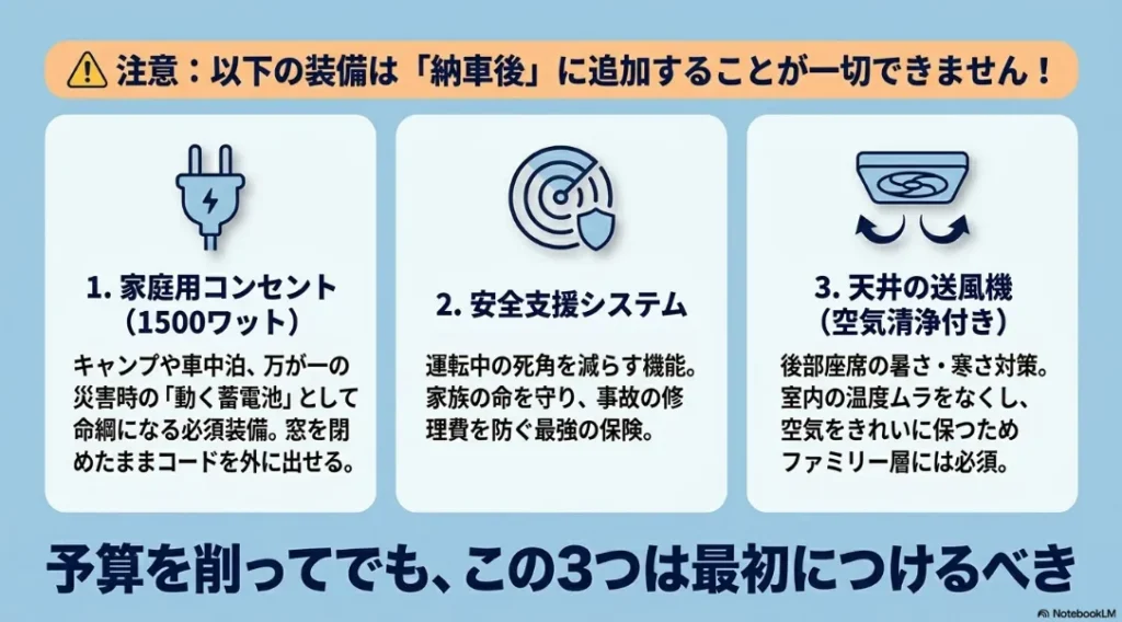 シエンタで納車後に後付けできない必須メーカーオプション