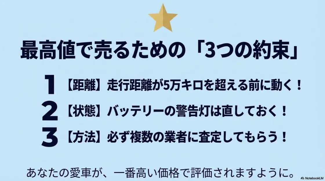 シエンタを最高値で売るための3つの約束（距離・状態・方法）のまとめ