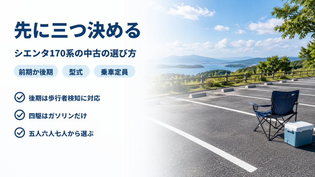 シエンタ170系の中古を選ぶ前に決める三つの条件をまとめたバナー
