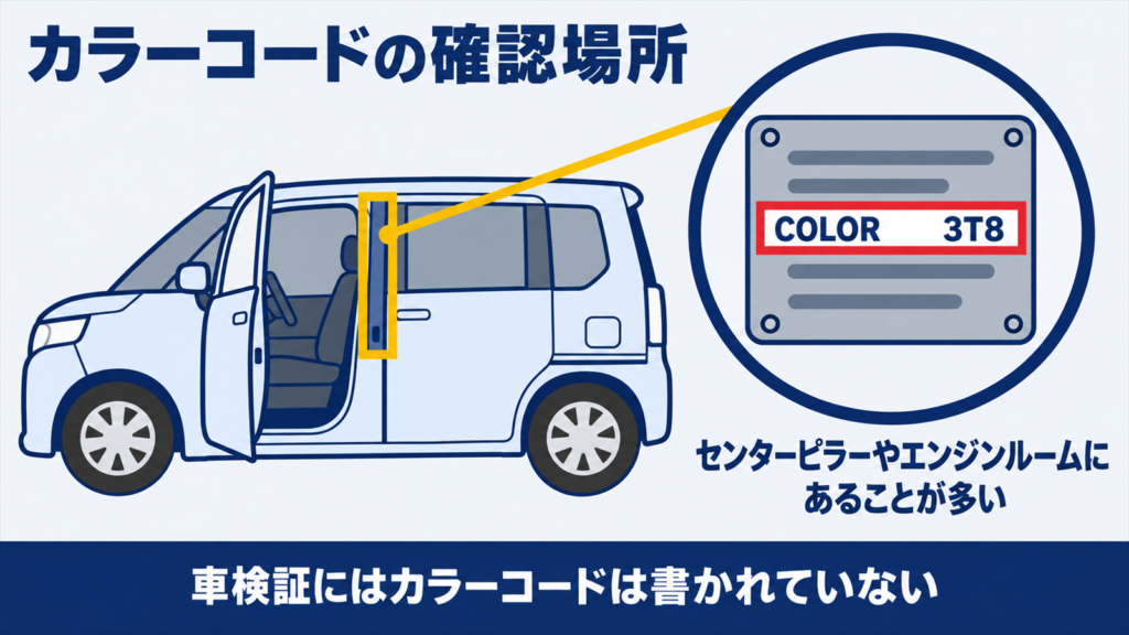 型式表示プレートのCOLOR欄にカラーコードが書かれていることを示した図