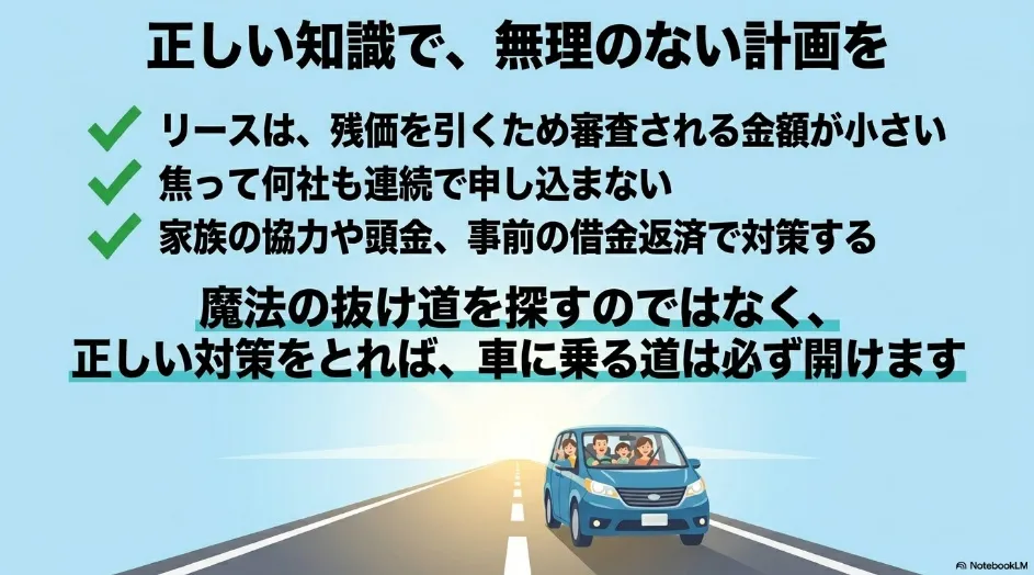 カーリースのブラックリスト審査対策まとめ：正しい知識と無理のない計画を。