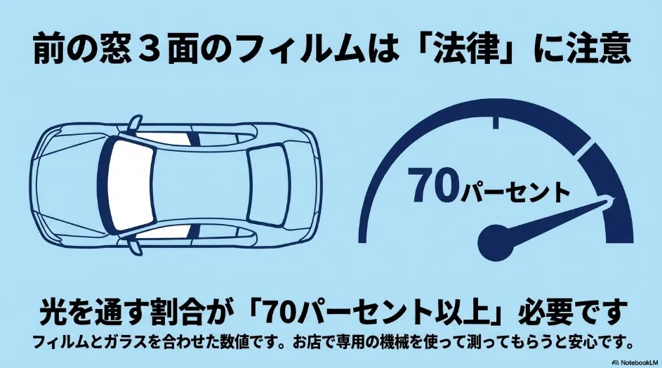 シエンタの前面ガラスと運転席・助手席側ガラスに必要な可視光線透過率70パーセント以上の基準