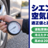 タイヤのエアバルブに空気圧ゲージを当てて測っているバナー