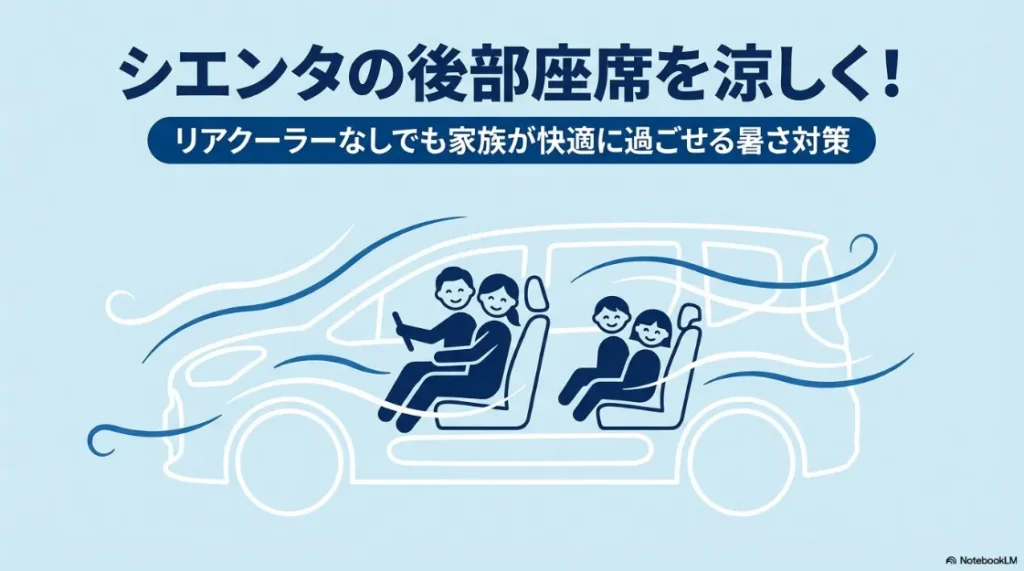 シエンタの後部座席を涼しくするための暑さ対策まとめタイトルのスライド画像。
