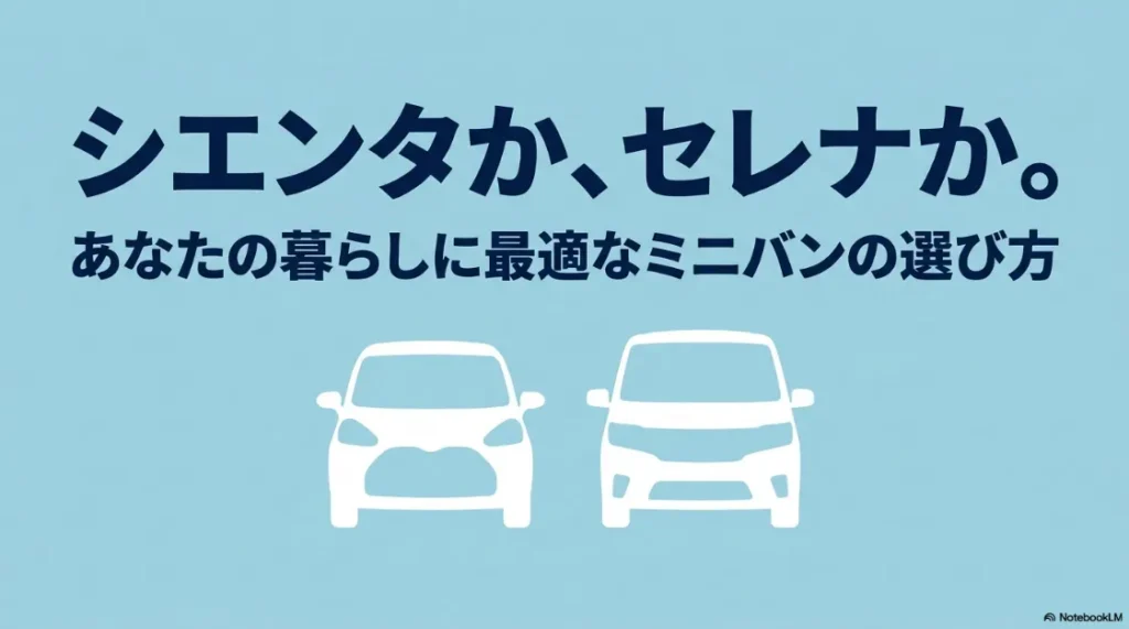 「シエンタか、セレナか。」というタイトルと、トヨタ・シエンタと日産・セレナのフロントマスクのシルエット比較