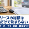 電卓と車の鍵と書類が置かれた木のテーブル