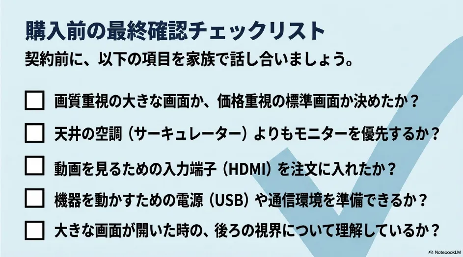 シエンタの後席モニター購入前に確認する画質・サーキュレーター・HDMI・USB電源・後方視界のチェックリスト