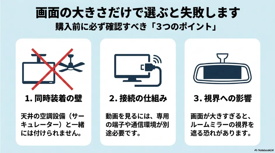 シエンタの後席モニター購入前に確認する天井装備との同時装着・接続方法・後方視界の3項目