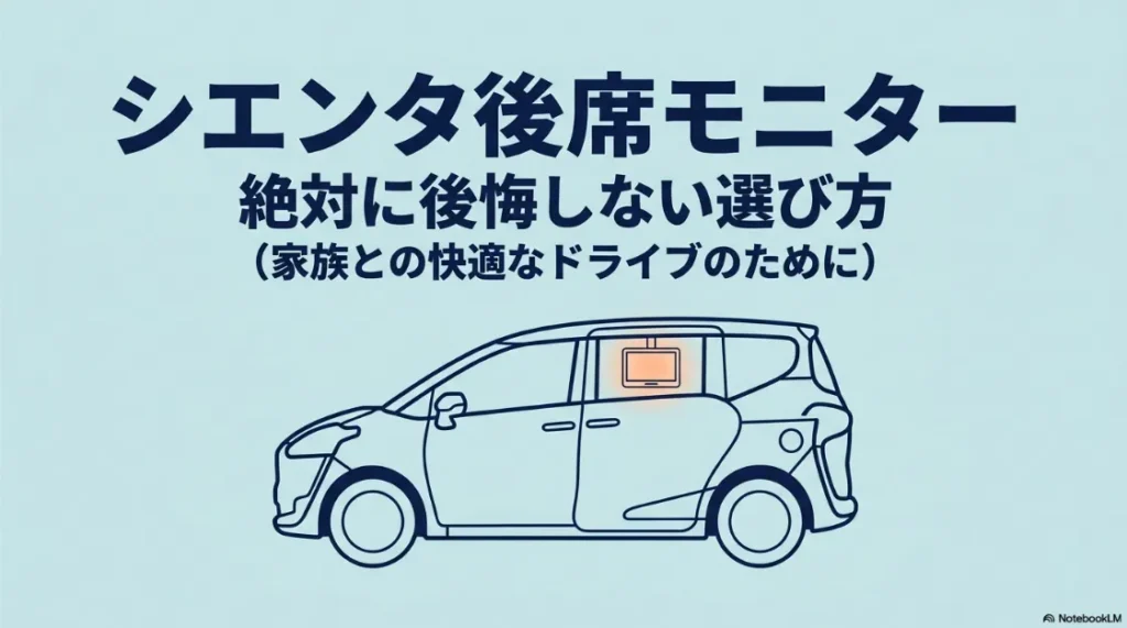 シエンタの後席モニターの選び方と後悔しない設定ガイドの表紙。家族との快適なドライブを提案するイラスト。