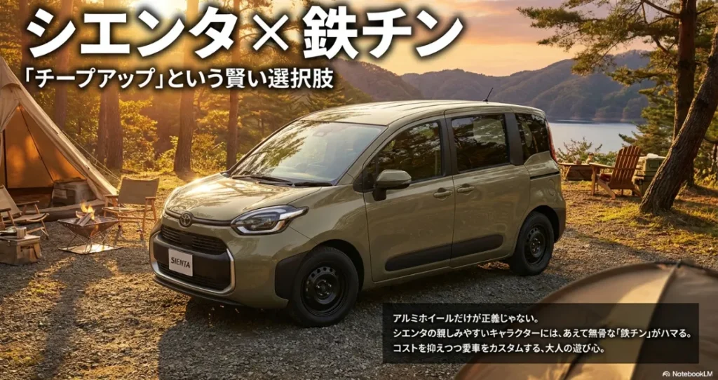 トヨタ・シエンタにスチールホイール（鉄チン）を装着した「チープアップ」カスタムのイメージ。