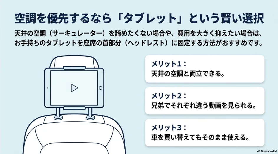 シエンタの天井サーキュレーターを残しながらタブレットを後席モニターとして使う方法とメリット