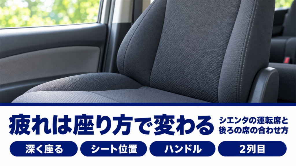 車の運転席のシートを斜め前から写した写真を使った、シエンタで疲れる原因と座り方の記事のバナー