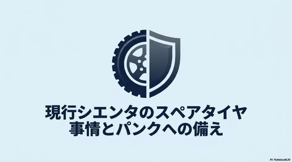 現行シエンタのスペアタイヤ事情とパンクへの備えを示すタイヤと盾のイラスト
