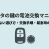 シエンタの鍵の電池交換マニュアルの表紙画像。スマートキーとボタン電池のイラスト。