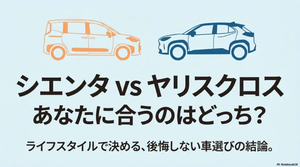 シエンタとヤリスクロスの比較記事タイトルスライド「あなたに合うのはどっち？」
